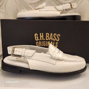GH Bass Whitney Croco White Leather Sling back loafers. NIB. Size 6.5